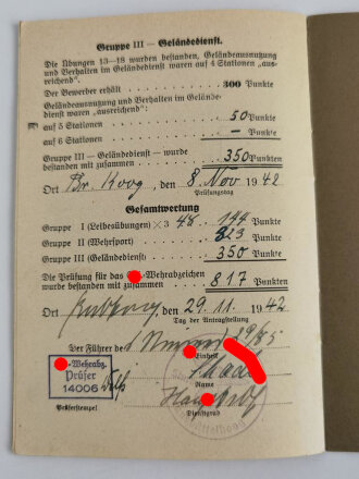 SA-Wehrabzeichen Übungsbuch, Verliehen 1943, Brunsbüttelkoog