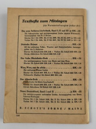 "Das neue Soldatenliederbuch" Textbuch mit Melodien 2 stimmig, Heft 3, 64 Seiten