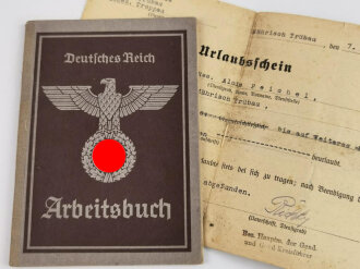 Arbeitsbuch und Urlaubschein eines Obw. d. Gend.d.Res. Gendarmerie-Kreis Mährisch Trübau der  am 7.Mai 1945 wegen Absetzbewegungen beurlaubt wurde