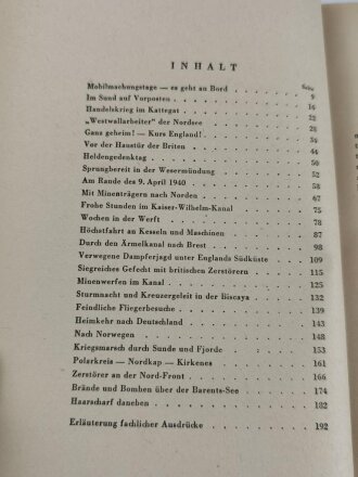 "Zerstörer feindwärts - Kriegsfahrten zwischen Eismeer und Biscaya", datiert 1944, ca. 200 Seiten, DIN A5