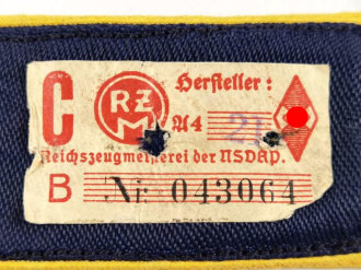 Marine HJ, einzelne Schulterklappe eines Angehörigen im Bann 243 Neuwied, Gebiet Moselland, Rückseitig mit RZM Etikett