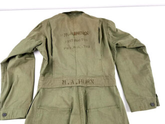 U.S. WWII , Armored troops HBT work suit 1st pattern. Size 36L, named to "M.A. Horn Instructor" Very good condition, no label