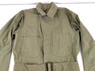 U.S. WWII , Armored troops HBT work suit 1st pattern. Size 36L, named to "M.A. Horn Instructor" Very good condition, no label