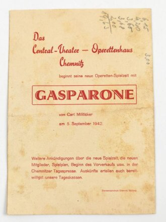 Central-Theater Chemnitz "1. bis 31. August 1942 Gesamtgastspiel des Central-Theaters Dresden"