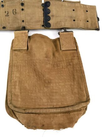 U.S. WWI, Model 1917  enlisted medical belt with unusual pouch attached. Buckle damaged with old " repair" hard to find