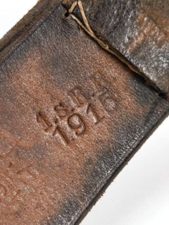 1.Weltkrieg, feldgraues Koppel für Berittene datiert 1915. Kammerstück des "1.s.R.R." Gesamtlänge 83cm, selten