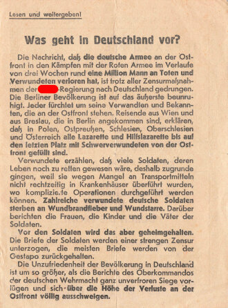 Russland Handzettel / Flugblatt  2. Weltkrieg, "Geht mit diesem Ausweis durch die Front", gefaltet, gebraucht