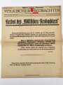 Völkischer Beobachter, Reichs- und Bayernausgabe, 83. Ausgabe, 23. März Februar 1932 "Verbot des Völkischen Beobachters ", geknickt