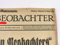 Völkischer Beobachter, Reichs- und Bayernausgabe, 83. Ausgabe, 23. März Februar 1932 "Verbot des Völkischen Beobachters ", geknickt