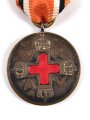 Preussen Rot Kreuz Medaille 2. Klasse, Buntmetall versilbert, Zentrum emailliert, am Band