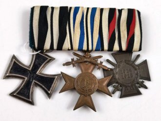 3er Ordensspange mit Eisernes Kreuz 2. Klasse 1914, Militärverdienstkreuz 3. Klasse mit Schwertern und Ehrenkreuz für Frontkämpfer