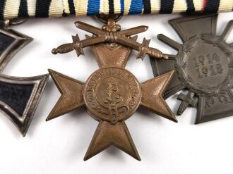 3er Ordensspange mit Eisernes Kreuz 2. Klasse 1914, Militärverdienstkreuz 3. Klasse mit Schwertern und Ehrenkreuz für Frontkämpfer