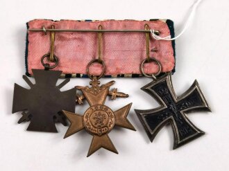 3er Ordensspange mit Eisernes Kreuz 2. Klasse 1914, Militärverdienstkreuz 3. Klasse mit Schwertern und Ehrenkreuz für Frontkämpfer