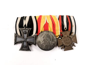 Baden Ordensspange , Eisernes Kreuz 2. Klasse 1914, Silberne Verdienstmedaille Friedrich II. 1908, Ehrenkreuz für Frontkämpfer, guter Zustand