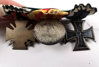 Baden Ordensspange , Eisernes Kreuz 2. Klasse 1914, Silberne Verdienstmedaille Friedrich II. 1908, Ehrenkreuz für Frontkämpfer, guter Zustand