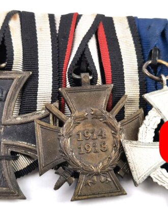 1. Weltkrieg, 4er Ordensspange, Eisernes Kreuz 2. Klasse 1914, Ehrenkreuz für Frontkämpfer, Treudienst- Ehrenzeichen in Silber, Kriegserinnerungsmedaille Ungarn
