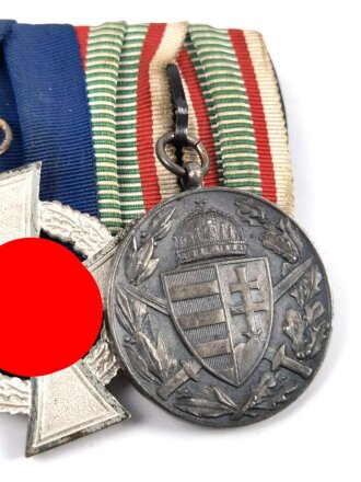 1. Weltkrieg, 4er Ordensspange, Eisernes Kreuz 2. Klasse 1914, Ehrenkreuz für Frontkämpfer, Treudienst- Ehrenzeichen in Silber, Kriegserinnerungsmedaille Ungarn