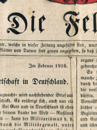 1.Weltkrieg, Vermutlich rotes Flugblatt "Die Feldpost" Februar 1916, Nr. 11, gelocht, stark gebraucht