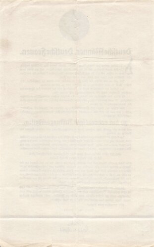 1.Weltkrieg Flugblatt , Spendenaufruf "Deutsche Männer, Deutsche Frauen" 1 Februar 1917, geknickt