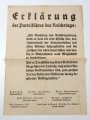 1.Weltkrieg Flugblatt / Aushang "Erklärung der Parteiführer des Reichstages zum Thema Kriegsanleihen " 1 Februar 1917, geknickt, DIN A3.