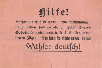 Volksabstimmung Oberschlesien 1921, Flugblatt "Hilfe! - Wählet deutsch! " stark gebraucht, über DIN A5