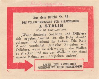 Russisches Flugblatt "Aus dem Befehl Nr. 55 Des Volkskommissars für Verteidigung" 23. Februar 1942