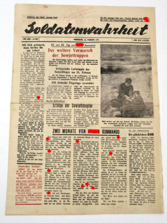 Russland 2.Weltkrieg, Flugblatt "Soldatenwahrheit", Nr. 33, 28. Februar 1942, DIN A3, geknickt