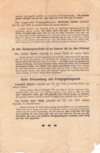 " Achtung Feindpropaganda !"Flugblatt "Briefe aus der russischen Gefangenschaft!", DIN A5, russisch