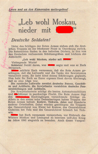 Russland 2.Weltkrieg, Flugblatt "Leb wohl Moskau,...