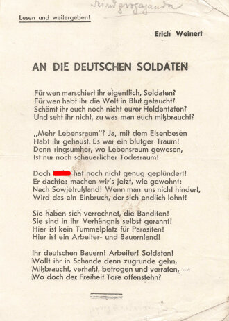 " feindpropaganda" Flugblatt "An die...