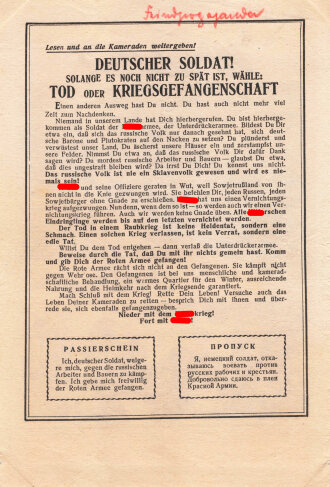 Russland 2.Weltkrieg , Flugblatt "Wähle! so oder so... / Passierschein", über DIN A5, russisch