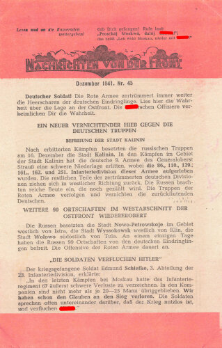 Russland 2.Weltkrieg , Flugblatt "Nachrichten von...