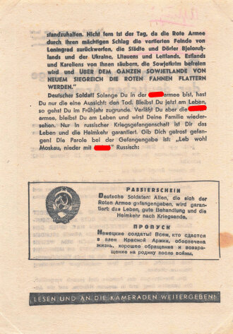 Russland 2.Weltkrieg ,,Flugblatt "Die...