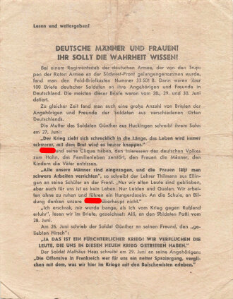Russland 2.Weltkrieg , Flugblatt "Deutsche Männer und Frauen! Ihr sollt die Wahrheit wissen!", unter DIN A5, russisch