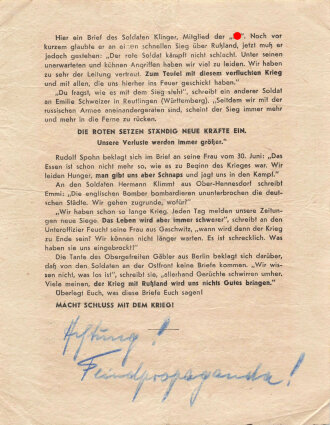 Russland 2.Weltkrieg , Flugblatt "Deutsche Männer und Frauen! Ihr sollt die Wahrheit wissen!", unter DIN A5, russisch