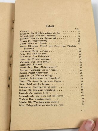 "Zwischen Front und Heimat - Ernste und heitere Erzählungen", datiert 1942, 112 Seiten, DIN A5