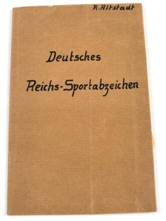 Deutsches Reichs-Sportabzeichen Heft und Schreiben, datiert 1937, im Schutzumschlag