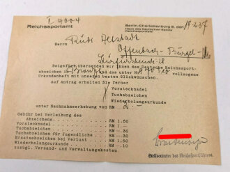 Deutsches Reichs-Sportabzeichen Heft und Schreiben, datiert 1937, im Schutzumschlag
