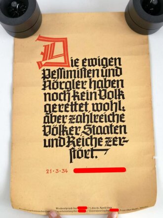 Wochenspruch der NSDAP, 7. bis 13. April 1940, eingerollt...