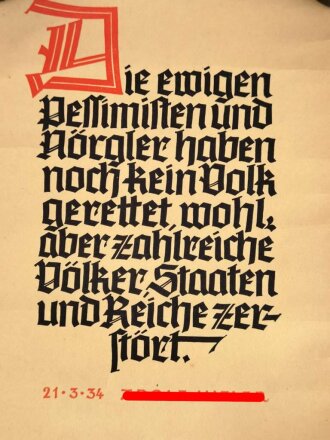 Wochenspruch der NSDAP, 7. bis 13. April 1940, eingerollt in zugehöriger Rolle