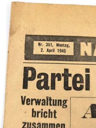 Aliiertes Flugblatt "Nachrichten für die Truppe - Partei hat ausgespielt" stark gebraucht, Nr. 351, 2. April 1945