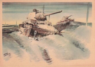 Ansichtskarte "Abgeschossener Sowjetpanzer vor Bely-Werch"