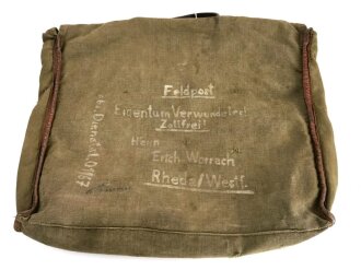 Kleidertasche 31 der Wehrmacht, als Feldpost Versandtasche verwendet