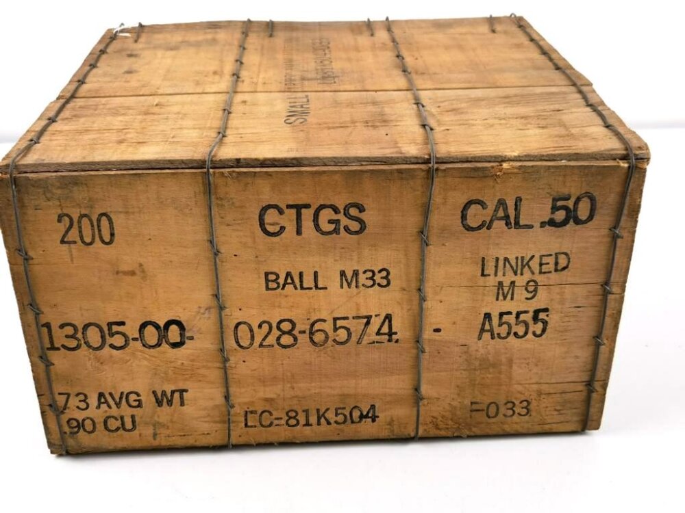 200 Rounds 50 Box U.S. Army , wooden crate for 200 Ball Cal.50d. Clips