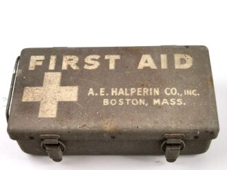 U.S.  WWII ? " Vehicle first aid kit by "A.E.Halperin Boston, Mass."