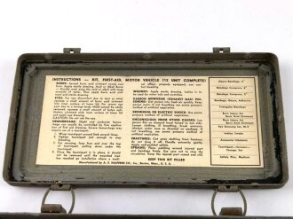 U.S.  WWII ? " Vehicle first aid kit by "A.E.Halperin Boston, Mass."