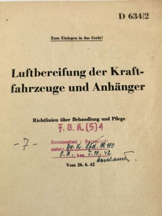 D 634/2 "Luftbereifung der Kraftfahrzeuge und Anhänger", datiert 1942, 24 Seiten, DIN A5