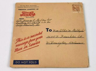 U.S. WWII, Pepsi Cola " recorded message from your man in service"  two 78 rpm single records in theit brown paper envelopes, including a shipping envelope