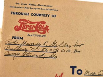 U.S. WWII, Pepsi Cola " recorded message from your man in service"  two 78 rpm single records in theit brown paper envelopes, including a shipping envelope