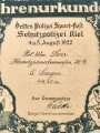 "Ehrenurkunde Handgranatenwerfen" Drittes Polizei Sport Fest Schutzpolizei Kiel 4. u. 5. August 1922, über DIN A4